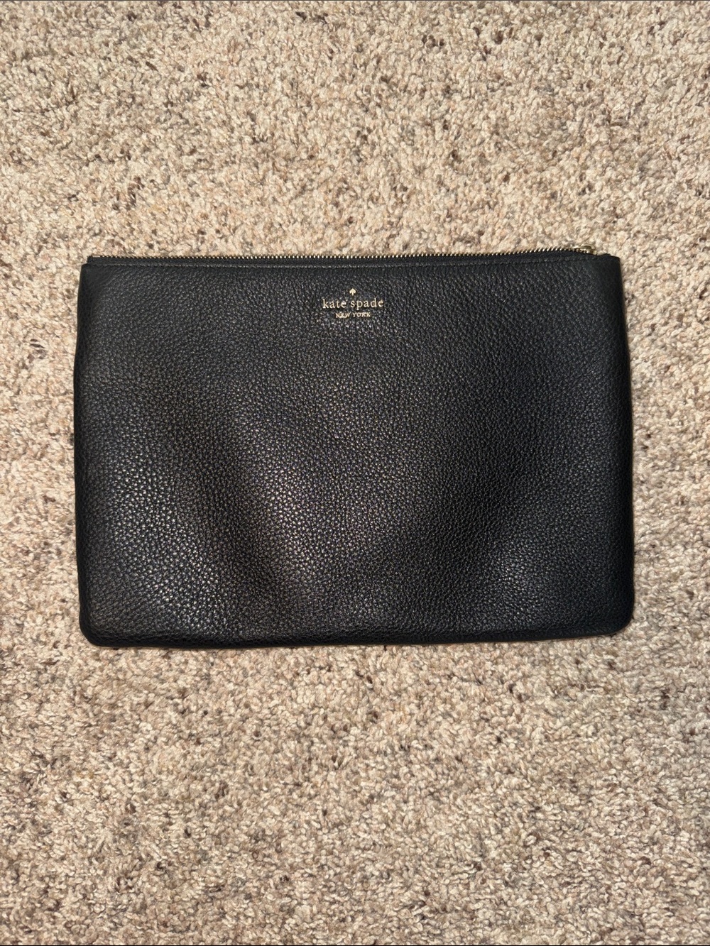 kate spade Black Pebbled Leather Toiletry Zip Pouch